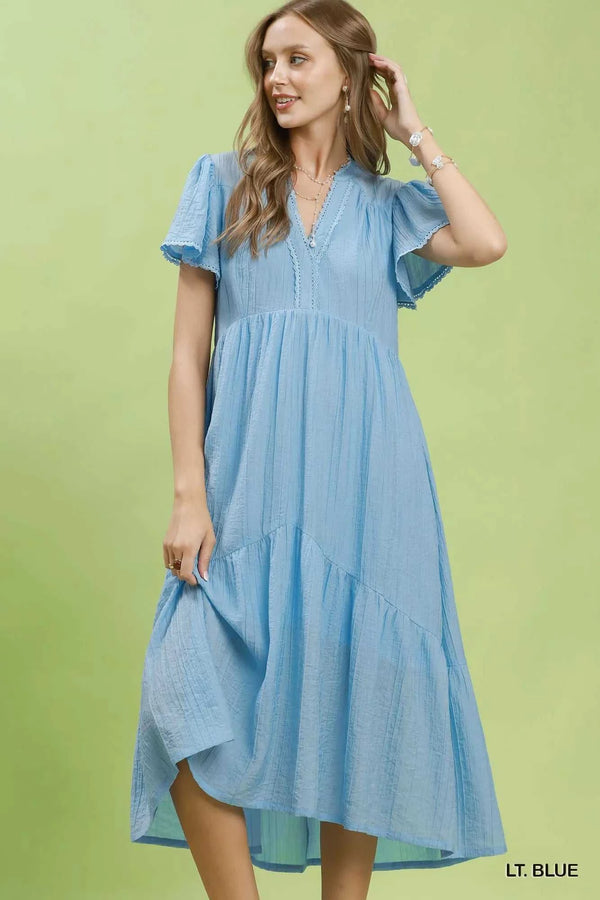 Umgee Textured Tiered Midi Dress with Side Pockets 100100863111191 62 Affordable Fashion Under $100 Jerry's Apparel 