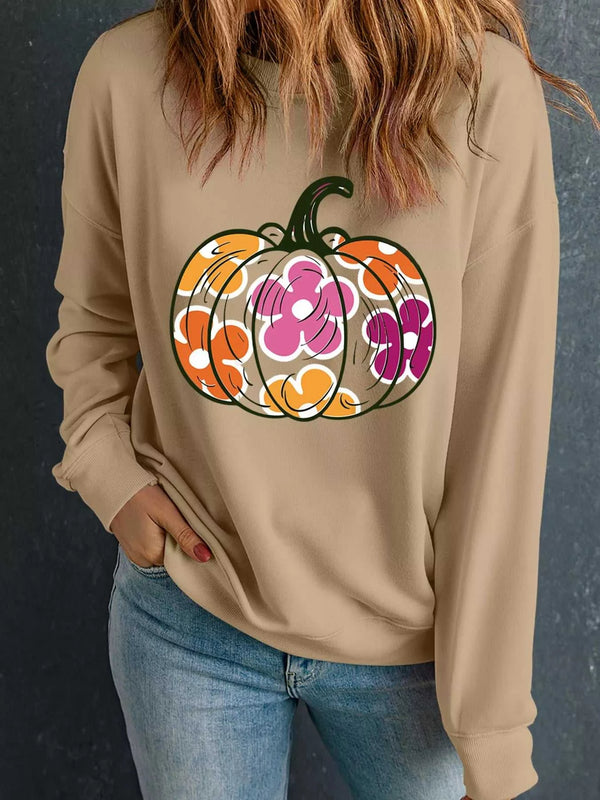 Halloween Floral Pumpkin Graphic Drop Shoulder Sweatshirt 100100693436473 44 Affordable Fashion Under $100 Jerry's Apparel 