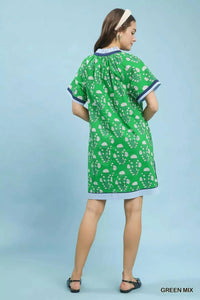 Umgee Printed Split Neck Short Sleeve Shift Dress 100100790711014 60 Affordable Fashion Under $100 Jerry's Apparel 