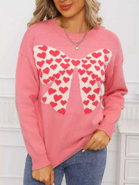 Valentine's Day Heart Bow Round Neck Sweater 100100274618336 49 Affordable Fashion Under $100 Jerry's Apparel 