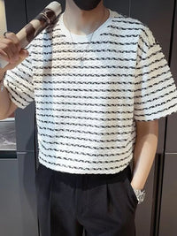 Men's Plus Size Casual Striped Wave Pattern Short Sleeve T-Shirt