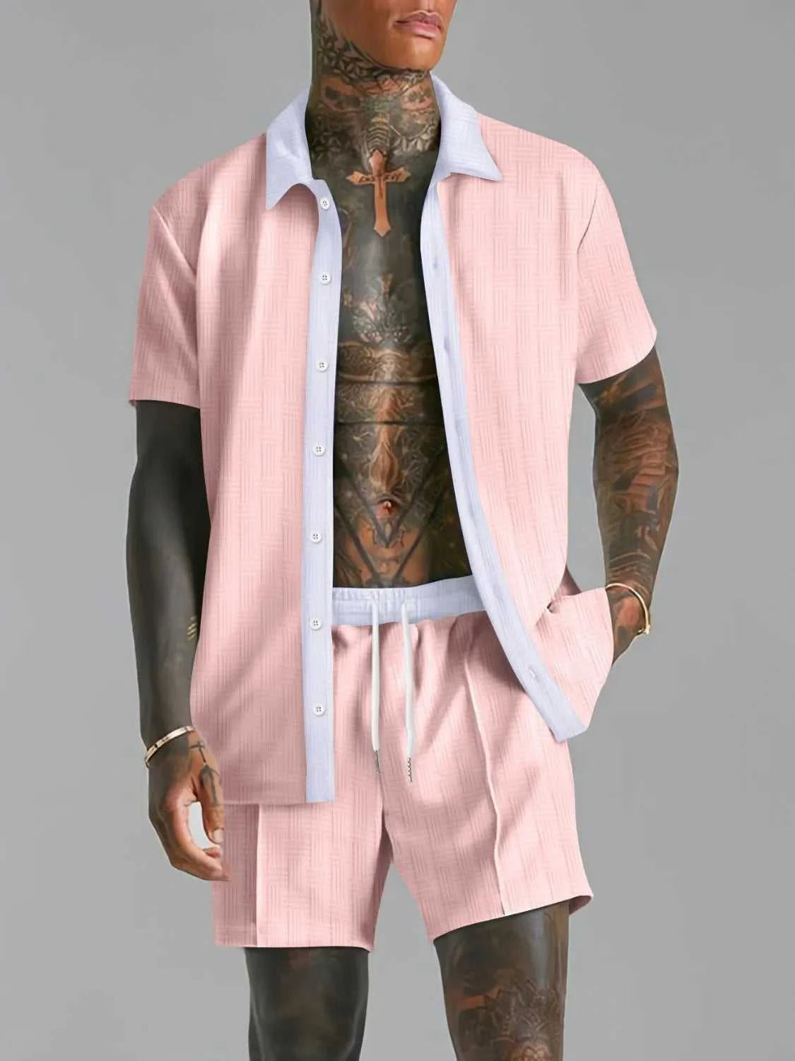 Men's Full Size Collared Neck Short Sleeve Top and Shorts Set Plus Size 100400325473808 40 Affordable Fashion Under $100 Jerry's Apparel 