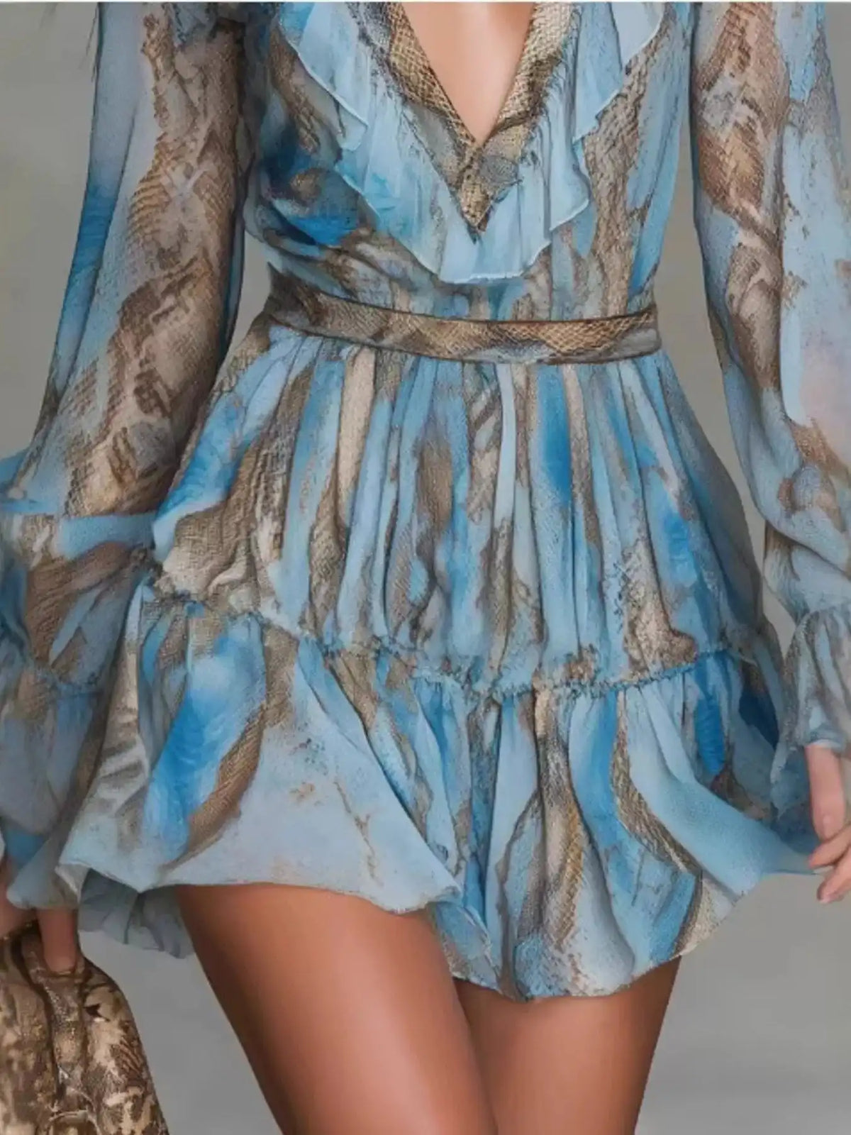Boho Chic V-Neck Ruffled Long Sleeve Mini Dress 101001344435273 95 Affordable Fashion Under $100 Jerry's Apparel 