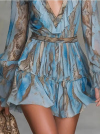 Boho Chic V-Neck Ruffled Long Sleeve Mini Dress 101001344435273 95 Affordable Fashion Under $100 Jerry's Apparel 