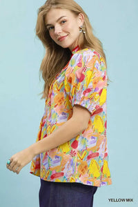 Umgee Abstract Print Puff Sleeve Top 100100369711584 53 Affordable Fashion Under $100 Jerry's Apparel 