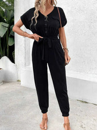 Perfee V-Neck Short Sleeve Jumpsuit 100100199501090 43 Affordable Fashion Under $100 Jerry's Apparel 