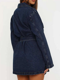 Long Sleeve Longline Denim Jacket with Belt 101003147500368 74 Affordable Fashion Under $100 Jerry's Apparel 