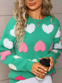 Valentine's Day Heart Pattern Fuzzy Knit Sweater 100100216252554 50 Gifts for Her Jerry's Apparel 