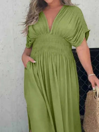 Full Size Slit V-Neck Smocked Waist Maxi Dress Plus Size 100100000480005 59 Gifts for Her Jerry's Apparel 