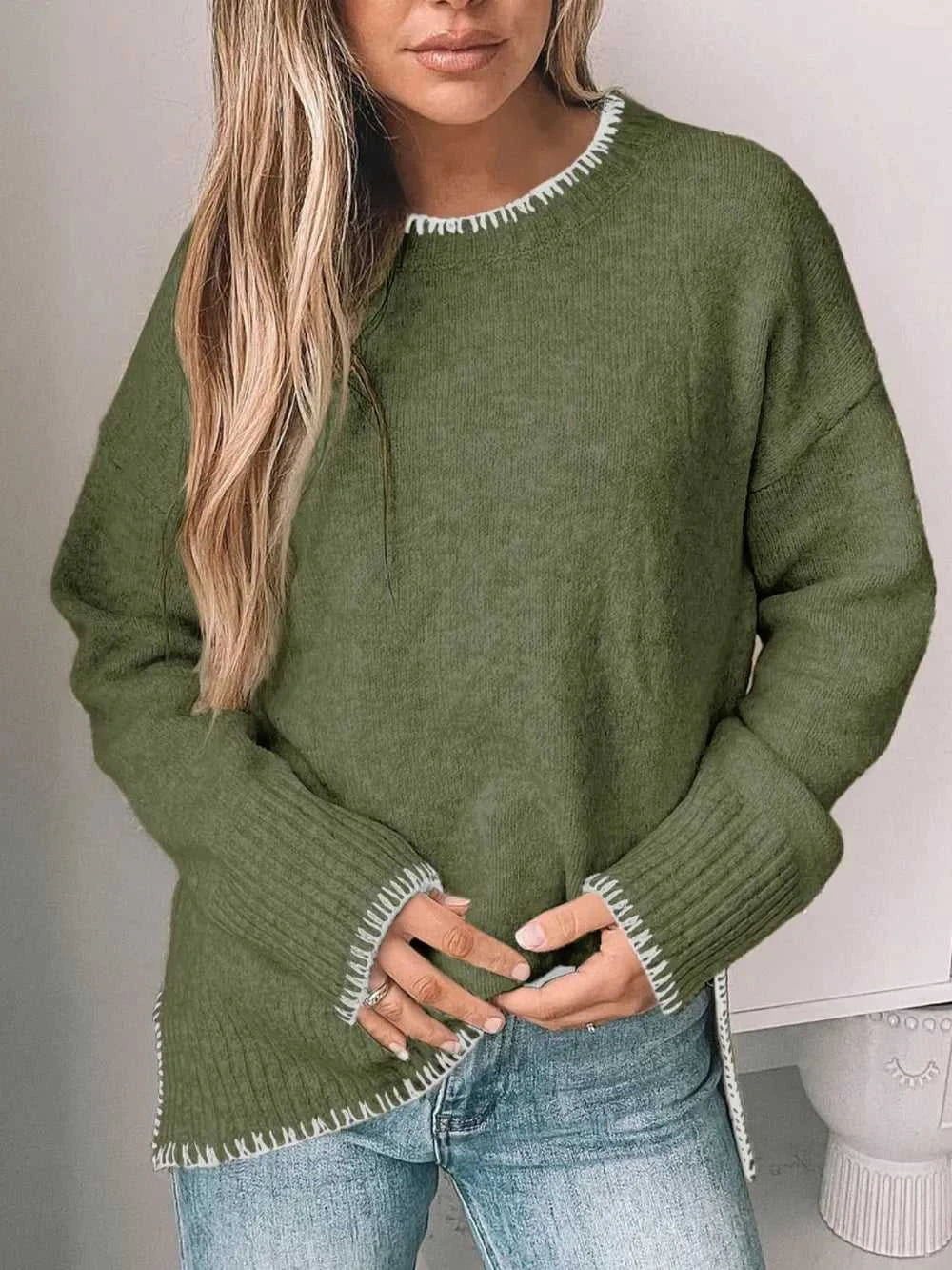 Perfee Round Neck Long Sleeve Sweater 100100049404525 45 Affordable Fashion Under $100 Jerry's Apparel 