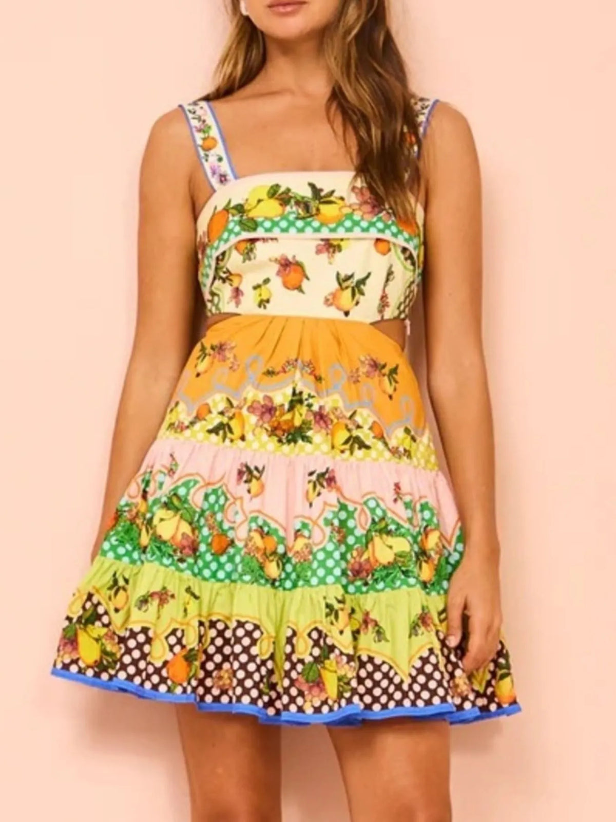 Floral Tiered Sleeveless Mini Dress with Back Bow