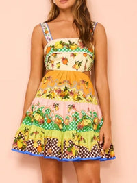 Floral Tiered Sleeveless Mini Dress with Back Bow