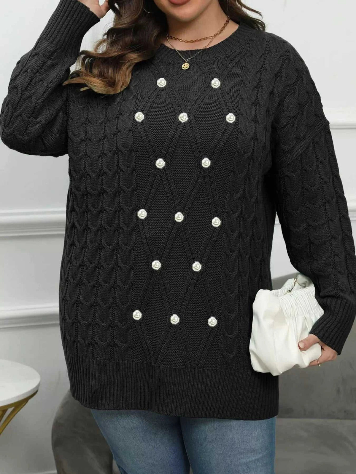 Plus Size Cable Knit Dropped Shoulder Sweater 101002841180880 50 Affordable Fashion Under $100 Jerry's Apparel 