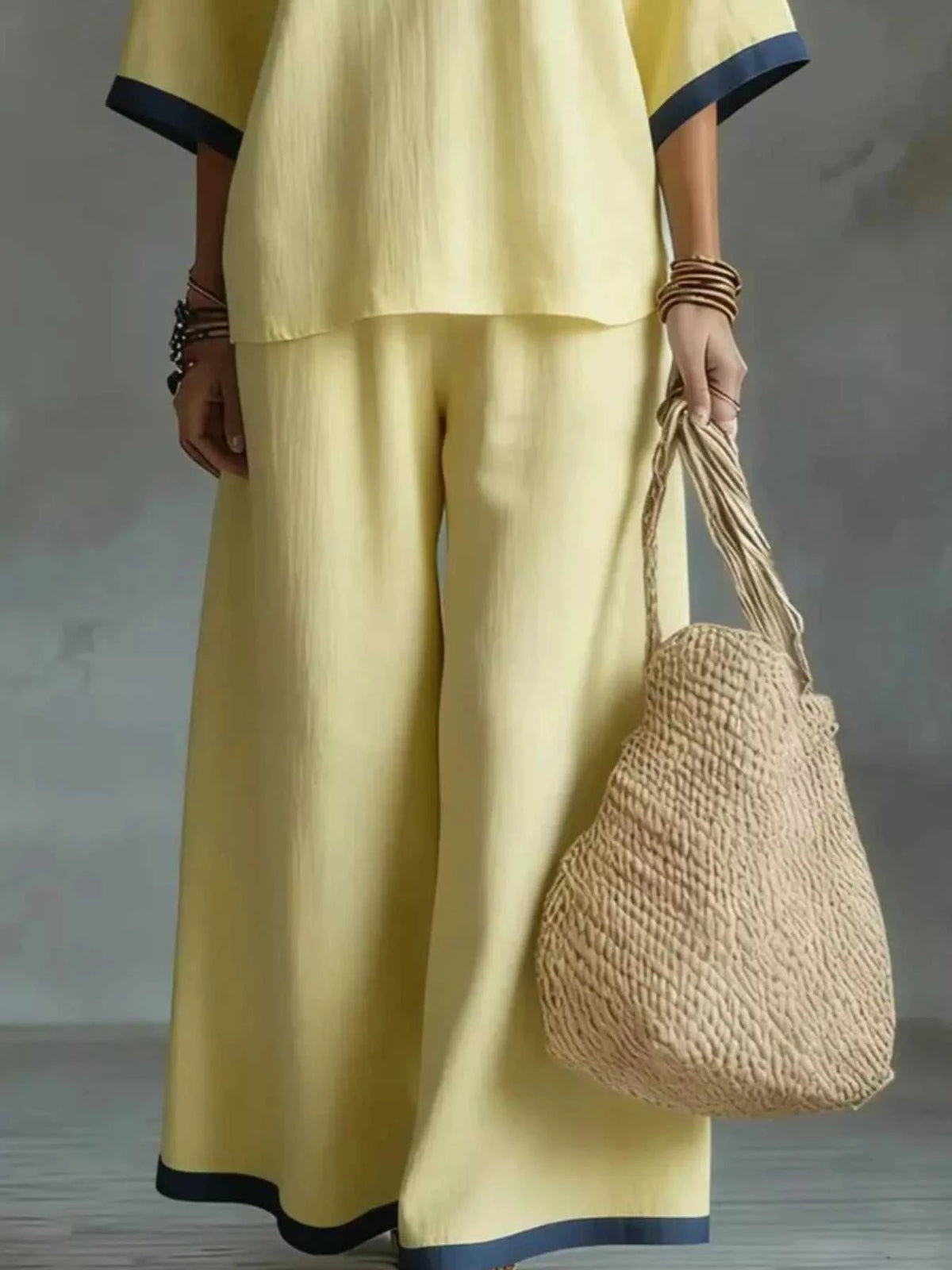 Full Size Contrast Trim V-Neck Top and Pants Set Plus Size 101001935032552 40 Affordable Fashion Under $100 Jerry's Apparel 