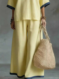 Full Size Contrast Trim V-Neck Top and Pants Set Plus Size 101001935032552 40 Affordable Fashion Under $100 Jerry's Apparel 