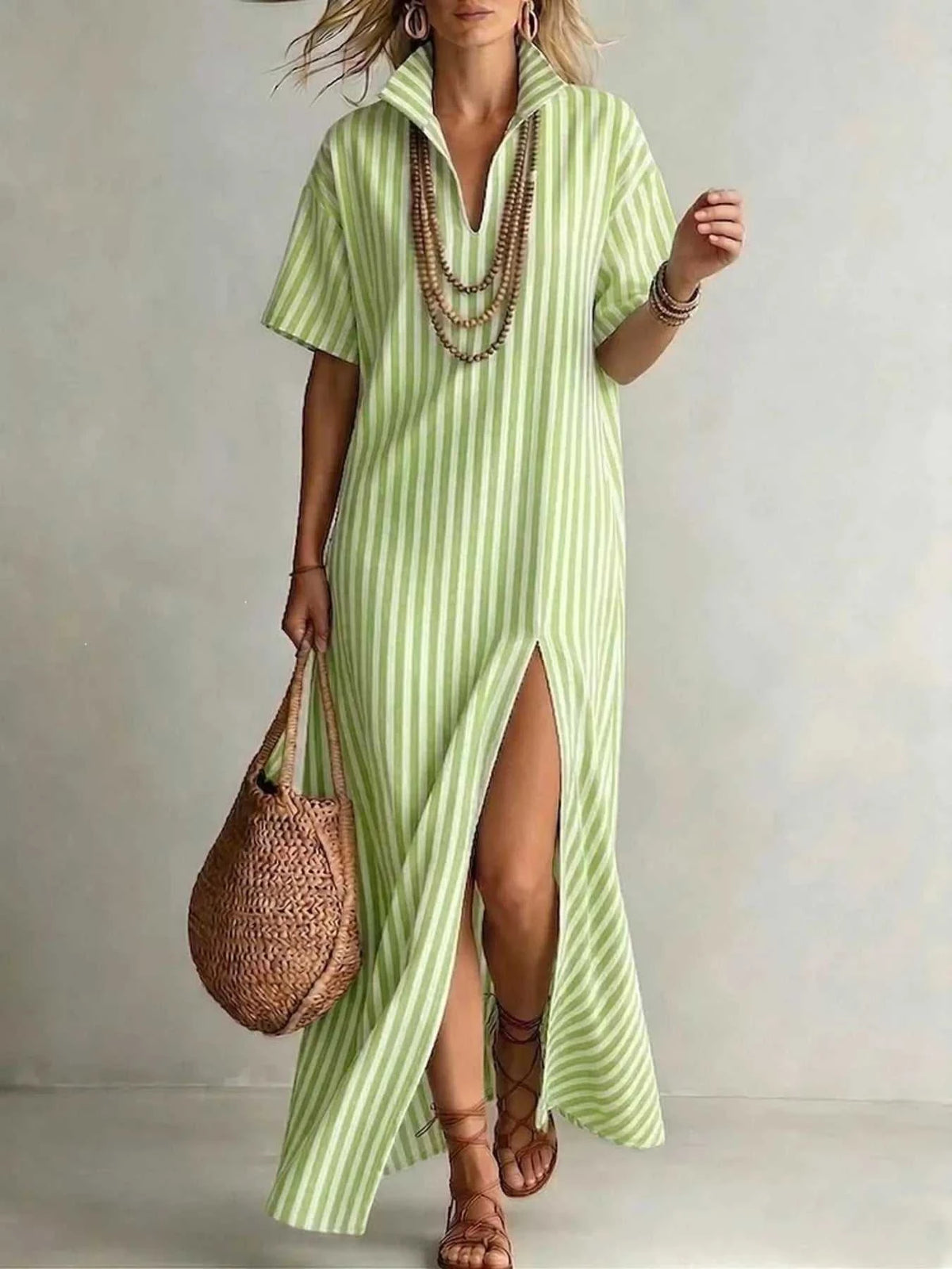 Full Size Striped Maxi Dress with Side Slit Plus SIze 100100680865570 32 Affordable Fashion Under $100 Jerry's Apparel 