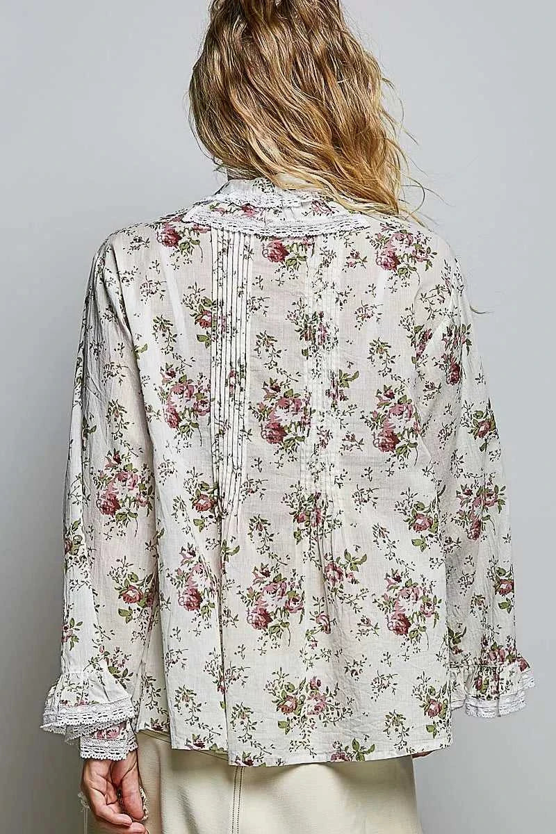 POL Floral Lace Trim Pintuck Button-Down Shirt 100100011681976 66 Affordable Fashion Under $100 Jerry's Apparel 