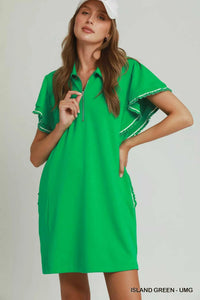 Umgee Half Zip Ruffle Rib Band Butterfy Sleeve Mini Dress with Pockets 100100153941419 53 Affordable Fashion Under $100 Jerry's Apparel 