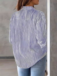 Striped Collared Neck Long Sleeve Shirt