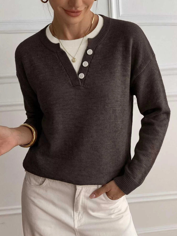 Decor Button-Placket Ribbed Knit Sweater 101002028431805 51 Affordable Fashion Under $100 Jerry's Apparel 