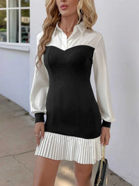 Two Tone Pleated Long Sleeve Shirt Dress 100100148090302 48 Affordable Fashion Under $100 Jerry's Apparel 