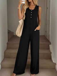 Sleeveless Button-Front Wide Leg Jumpsuit 100100287718531 36 Affordable Fashion Under $100 Jerry's Apparel 