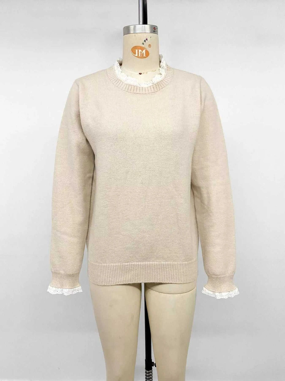 Elegant Lace Trim Round Neck Sweater 100100201428003 44 Affordable Fashion Under $100 Jerry's Apparel 