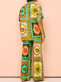Printed Button Up Shirt and Pants Set
