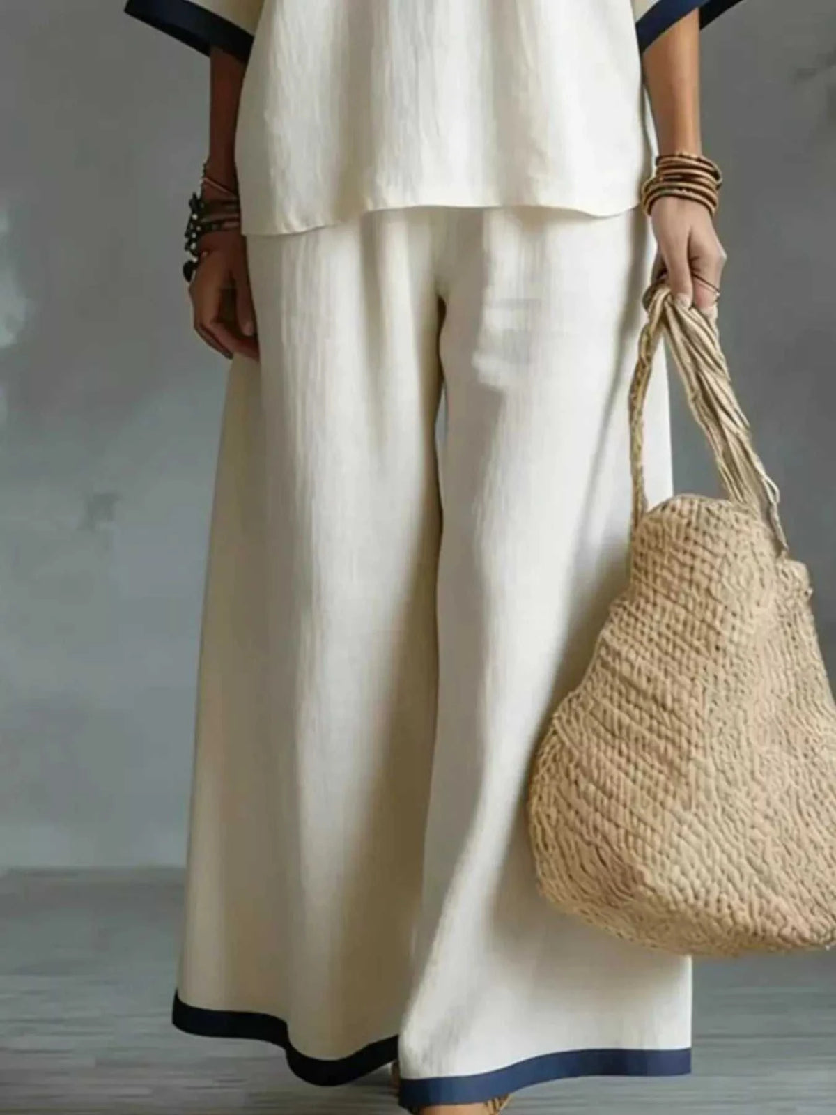 Full Size Contrast Trim V-Neck Top and Pants Set Plus Size 101001935032552 40 Affordable Fashion Under $100 Jerry's Apparel 