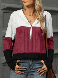 Color Block Hooded Long Sleeve T-Shirt