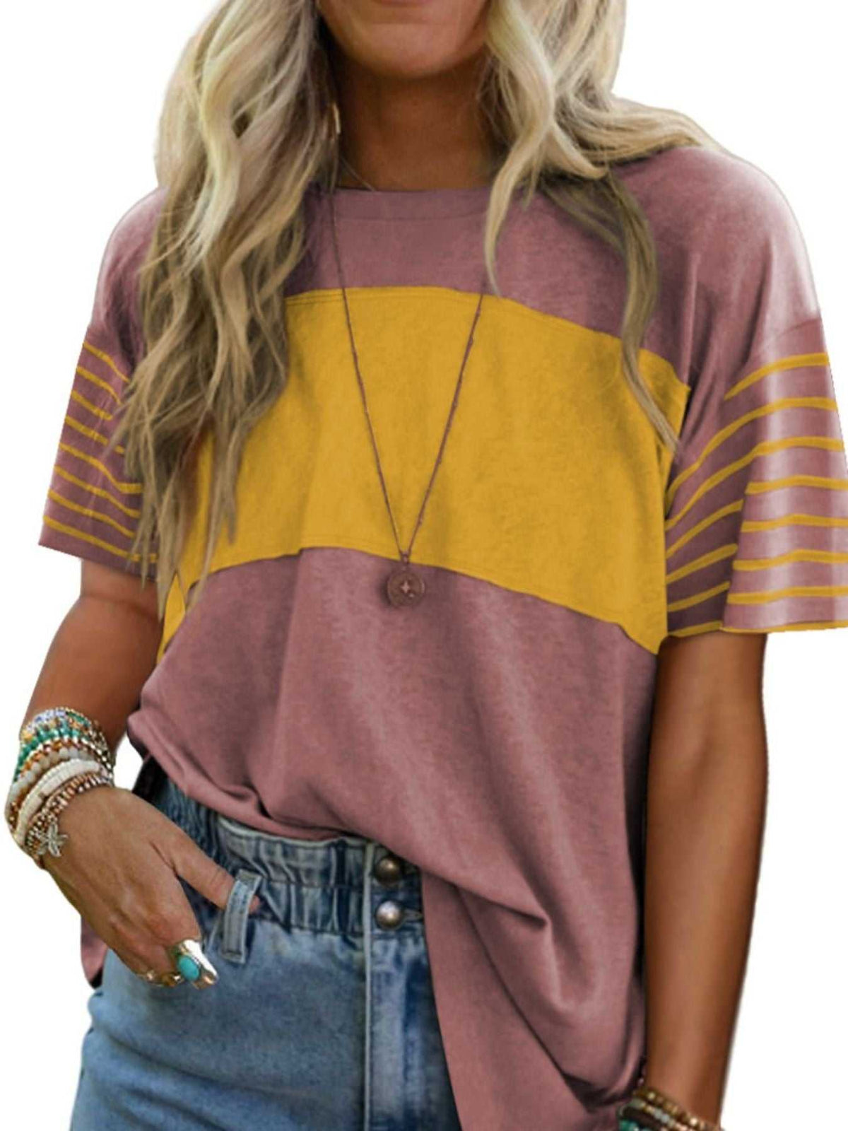 Color Block Striped Detail Loose T Shirt 100100817059752 28 Affordable Fashion Under $100 Jerry's Apparel 