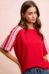 BiBi French Terry Side Lace Detail Short Sleeves Top 100100237661933 42 Affordable Fashion Under $100 Jerry's Apparel 