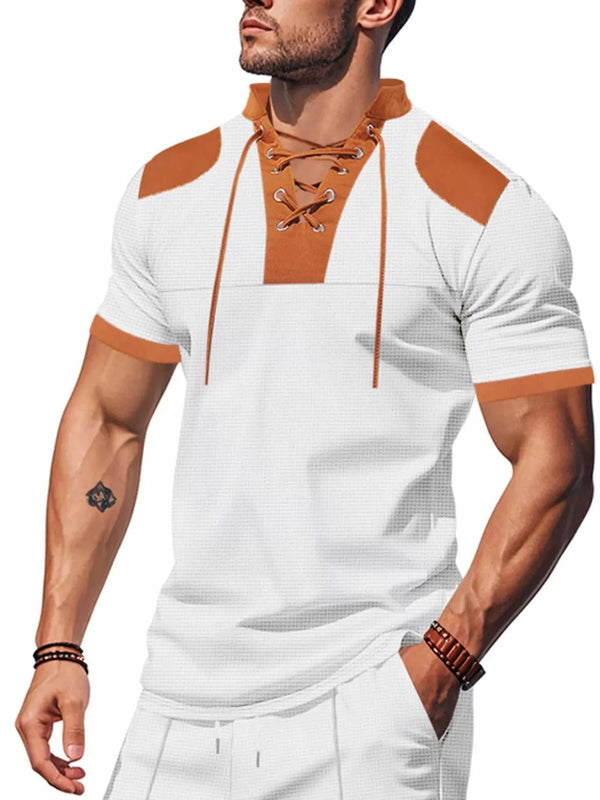 Men's Full Size Lace-Up Neckline Short Sleeve T-Shirt Plus Size 100400842767999 25 Affordable Fashion Under $100 Jerry's Apparel 