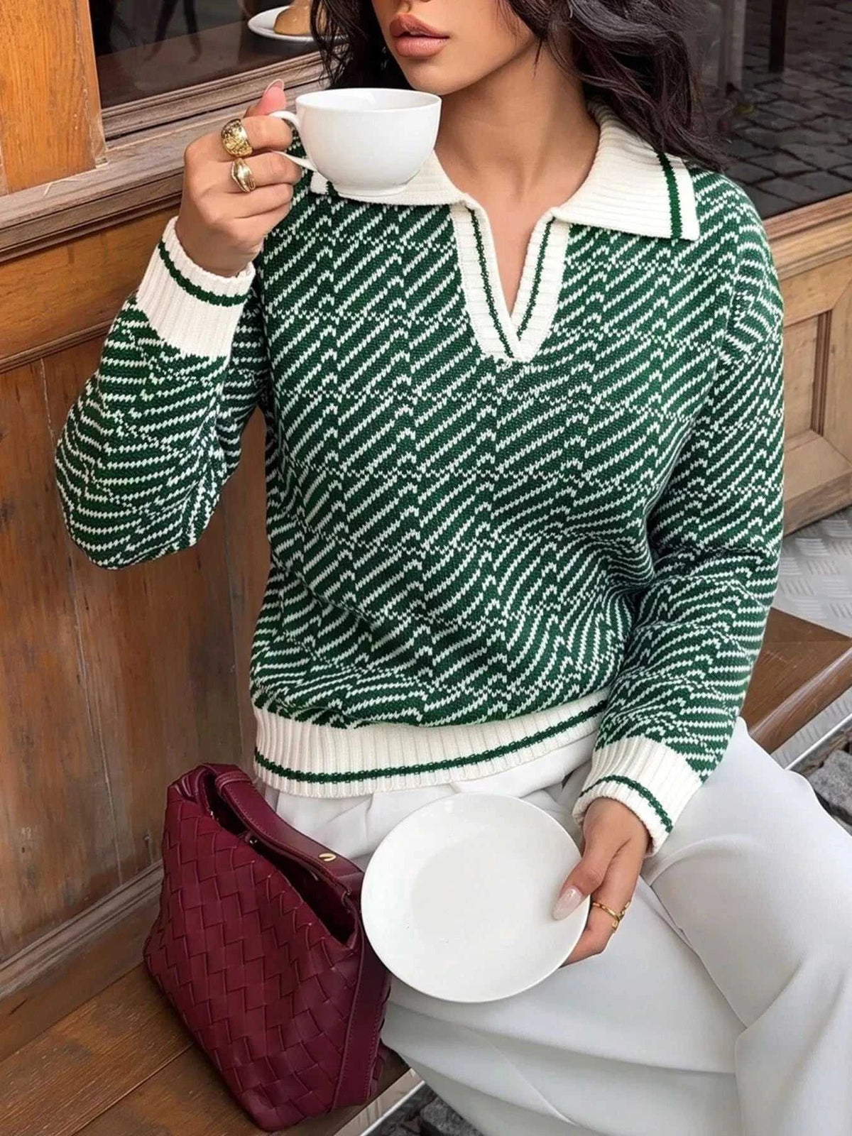 Geometric Patterned Collared Sweater 100100943854125 43 Affordable Fashion Under $100 Jerry's Apparel 