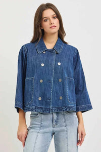 RISEN Double-Breasted Flowy Cropped Denim Jacket 100100941271782 66 Affordable Fashion Under $100 Jerry's Apparel 
