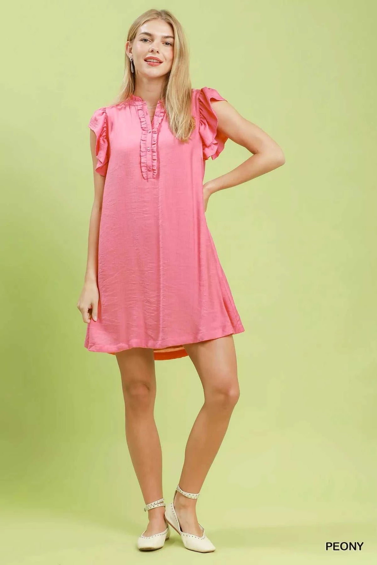 Umgee Ruffle Sleeve Henley Shift Dress 100100962831748 57 Affordable Fashion Under $100 Jerry's Apparel 