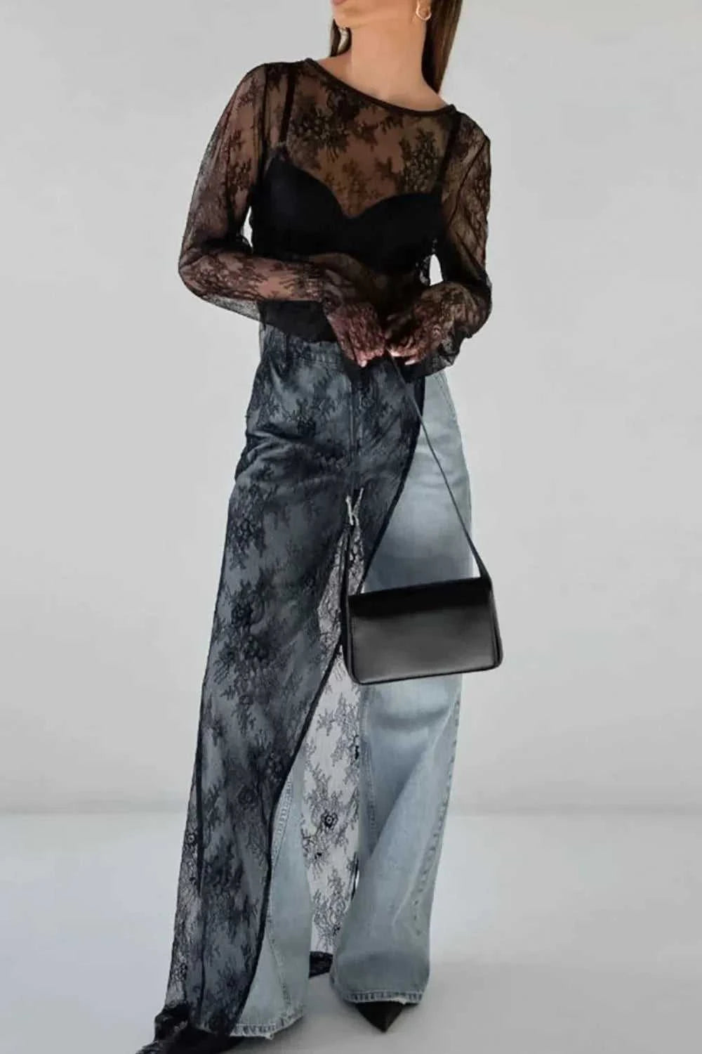 Fringe Round Neck Long Sleeve Lace Sheer Top 100100224601038 26 Affordable Fashion Under $100 Jerry's Apparel 