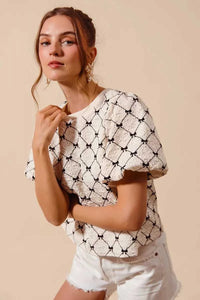 SO ME Bow Texture Woven Bubble Sleeve Top 100100611111697 44 Affordable Fashion Under $100 Jerry's Apparel 