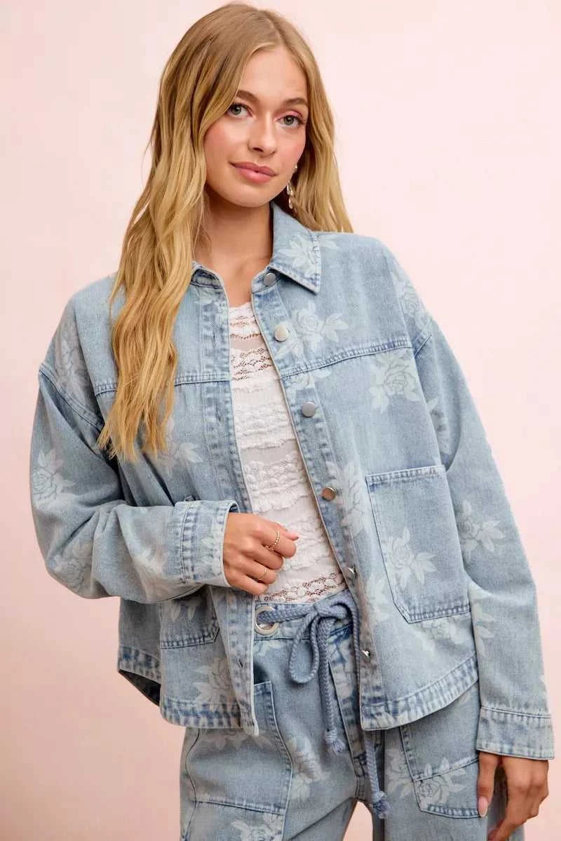 BiBi Printed Washed Denim Jacket With Pocket 100100427641338 64 Affordable Fashion Under $100 Jerry's Apparel 