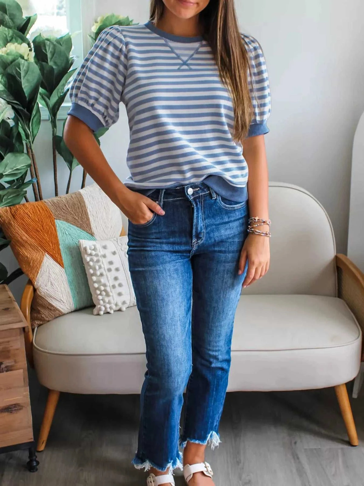 Stripe Short Bubble Sleeve T Shirt 100100135720202 29 Affordable Fashion Under $100 Jerry's Apparel 