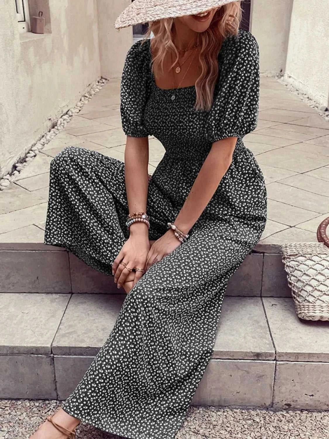 Printed Square Neck Puff Sleeve Jumpsuit 100100619721006 31 Affordable Fashion Under $100 Jerry's Apparel 