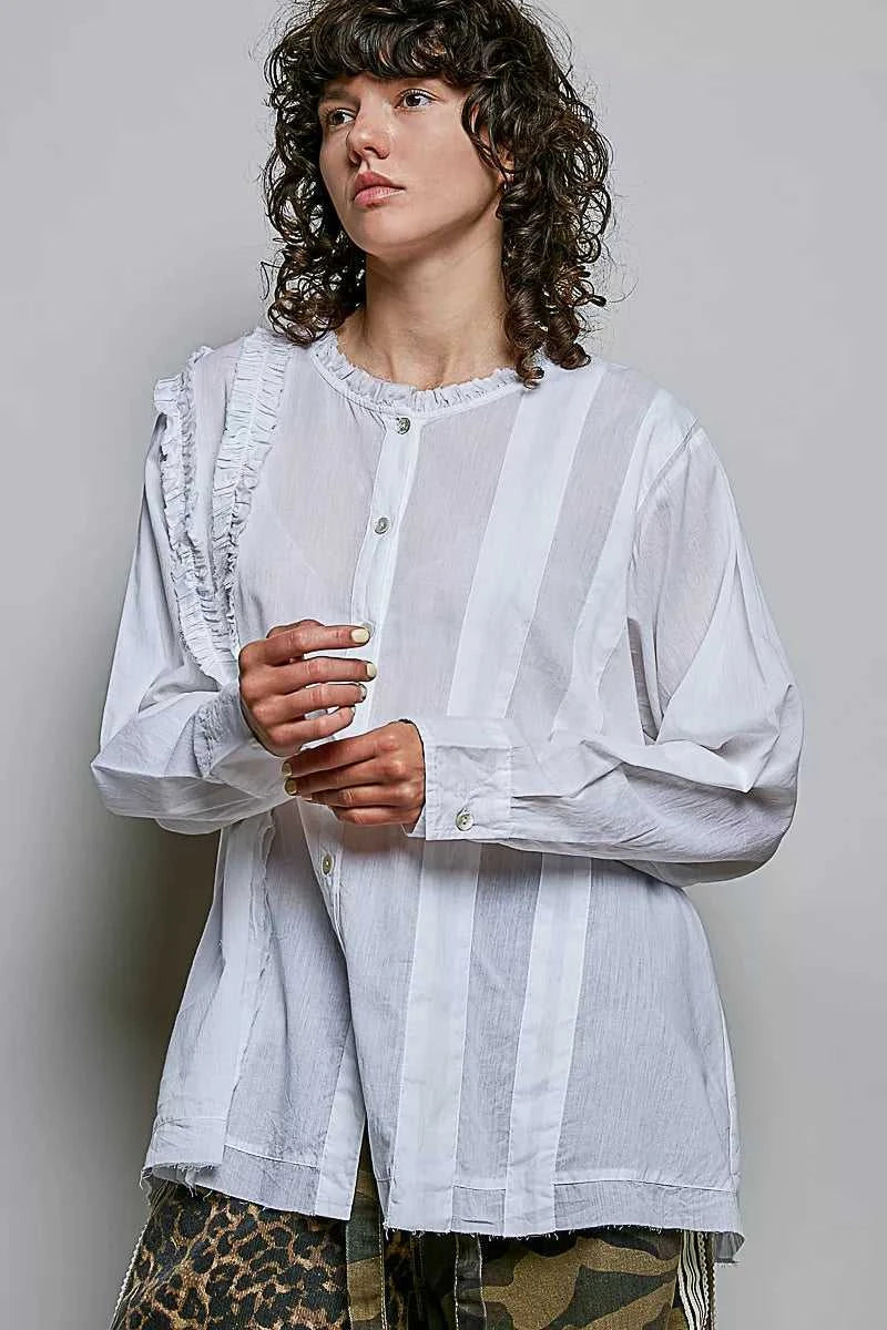 POL Lightweight Ruffle Trim Round Neck Woven Shirt 100100795961702 61 Affordable Fashion Under $100 Jerry's Apparel 
