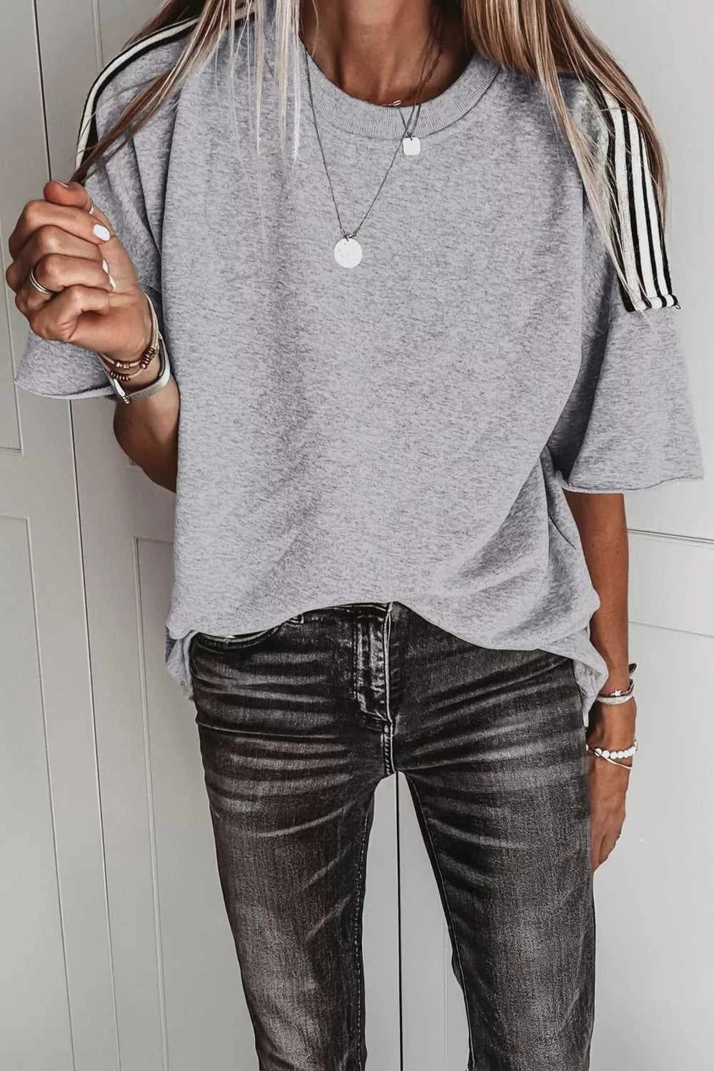 Striped Shoulder Relaxed Fit T-Shirt 100100555642180 24 Affordable Fashion Under $100 Jerry's Apparel 