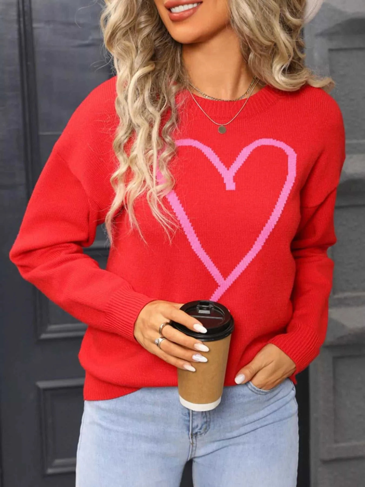Valentine's Day Heart Graphic Dropped Shoulder Sweater 100100820549712 49 Affordable Fashion Under $100 Jerry's Apparel 