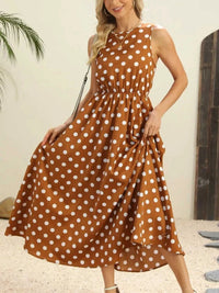 Polka Dot Round Neck Sleeveless Midi Dress 100100597597604 26 Affordable Fashion Under $100 Jerry's Apparel 