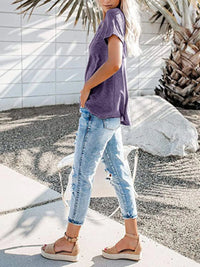 Full Size Notched Short Sleeve T-Shirt Plus Size