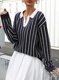 Stripe Contrast Collar Long Sleeve Knit Top 100100552981429 50 Affordable Fashion Under $100 Jerry's Apparel 