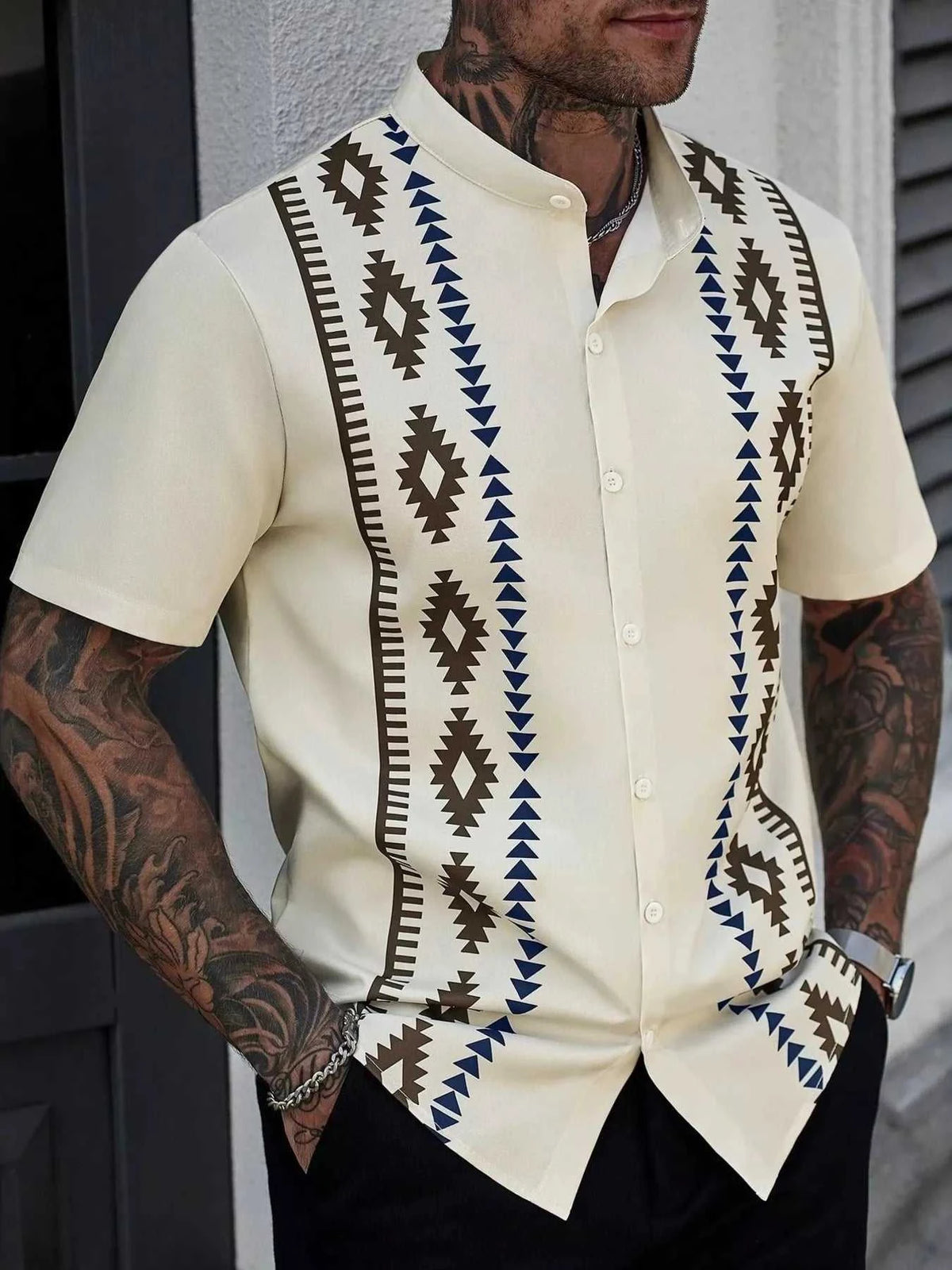 Men's Geometric Print Short Sleeve Shirt 104001395569418 26 Affordable Fashion Under $100 Jerry's Apparel 