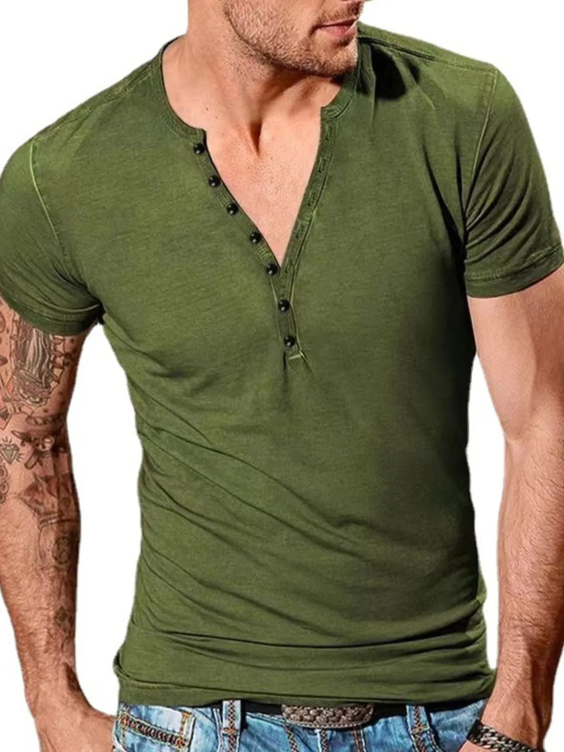 Men's Full Size Button Detail Short Sleeve Top Plus Size
