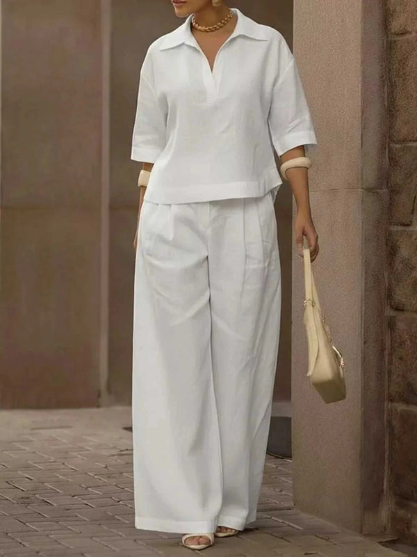 Full Size 3/4 Sleeve Top and Wide Leg Pants Set Plus Size 101001978569946 39 Affordable Fashion Under $100 Jerry's Apparel 